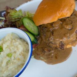 Salut Bar And Grill Homemade Beef Burger In Diane Sauce